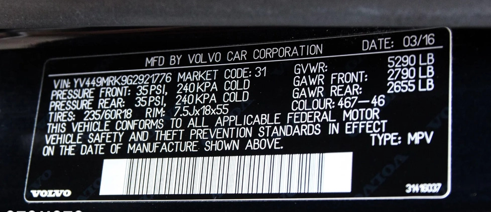 Volvo XC 60 cena 86900 przebieg: 151337, rok produkcji 2016 z Rzeszów małe 667
